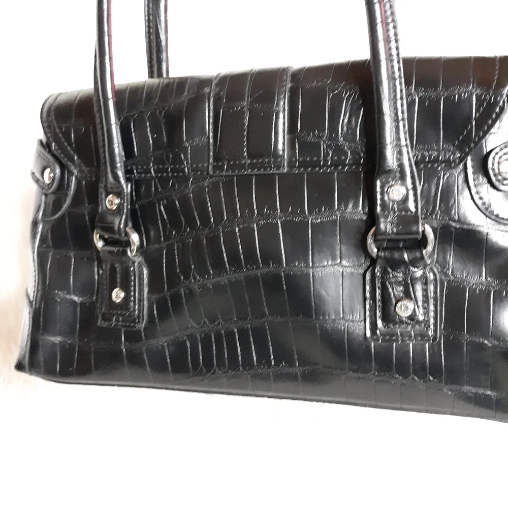Liz Claiborne Black Croc-Embossed Tote Bag